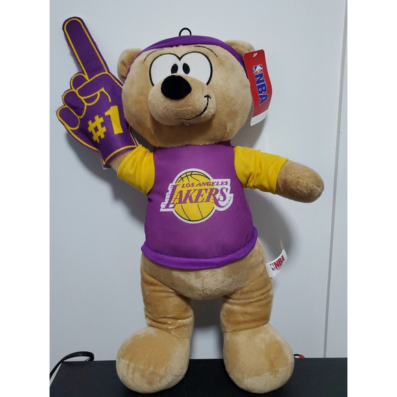 NBA Los Angeles LA Lakers Bear Plush Basketball Uniform￼ Foam Finger RARE NWT - Picture 1 of 5
